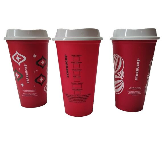 Starbucks Reusable Holiday Tumblers Red Set of 3 2013/23/24 Christmas Cup 16 Oz - Picture 3 of 10